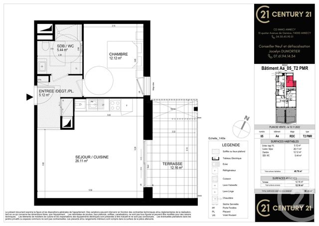 Appartement T2 à vendre - 2 pièces - 48,79 m2 - 74 - RHONE-ALPES