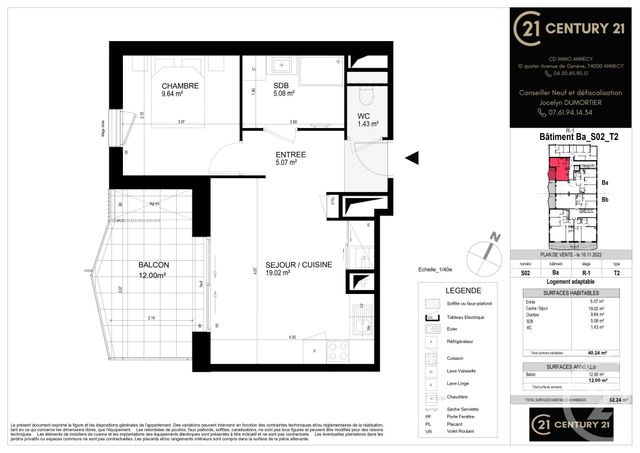 Appartement T2 à vendre - 2 pièces - 40,24 m2 - 74 - RHONE-ALPES