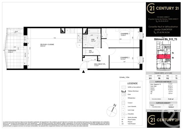 Appartement T3 à vendre - 3 pièces - 71,61 m2 - 74 - RHONE-ALPES