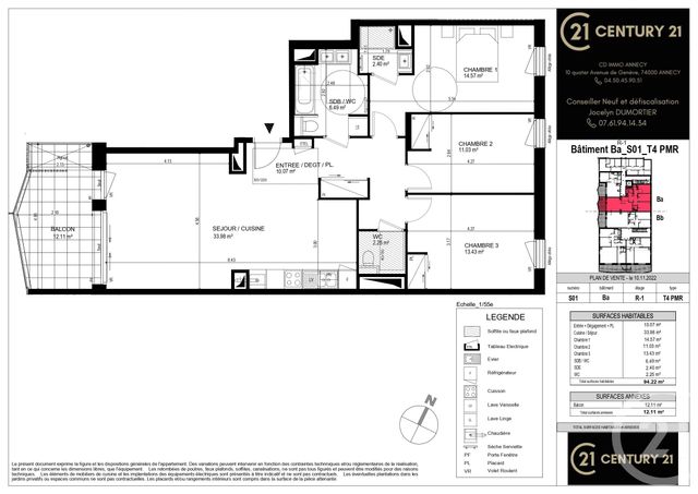 Appartement T4 à vendre - 4 pièces - 94,22 m2 - 74 - RHONE-ALPES
