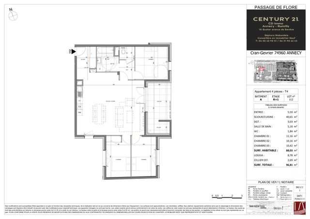 Appartement T4 &agrave; vendre - 4 pi&egrave;ces - 88,03 m2 - Annecy - 74 - RHONE-ALPES
