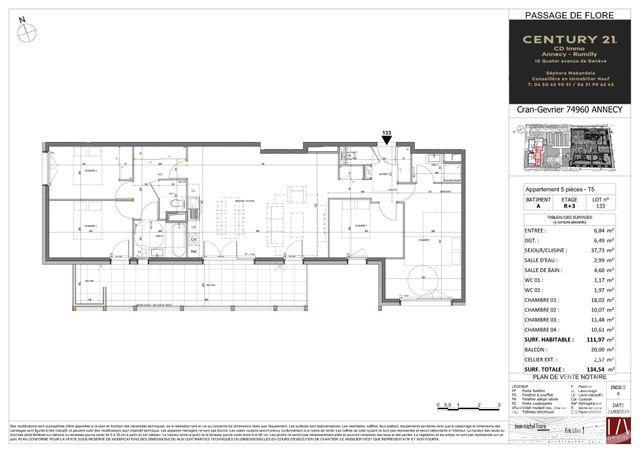Appartement T5 &agrave; vendre - 5 pi&egrave;ces - 111,97 m2 - Annecy - 74 - RHONE-ALPES