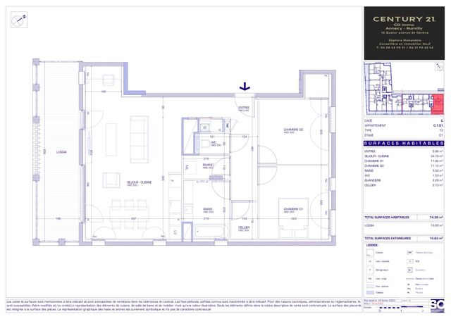 Appartement T3 &agrave; vendre - 3 pi&egrave;ces - 74,36 m2 - 74 - RHONE-ALPES