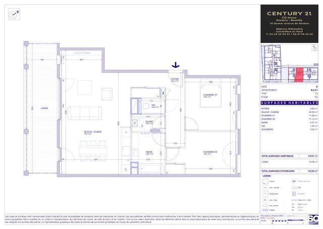 Appartement T3 &agrave; vendre - 3 pi&egrave;ces - 74,01 m2 - Meythet - 74 - RHONE-ALPES