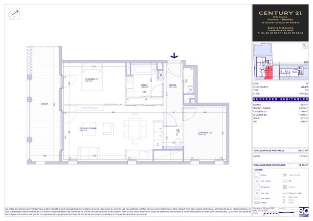 Appartement T3 &agrave; vendre - 3 pi&egrave;ces - 59,77 m2 - Meythet - 74 - RHONE-ALPES