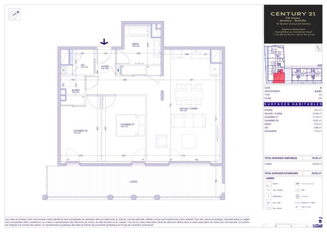 Appartement T3 &agrave; vendre - 3 pi&egrave;ces - 72,45 m2 - Meythet - 74 - RHONE-ALPES