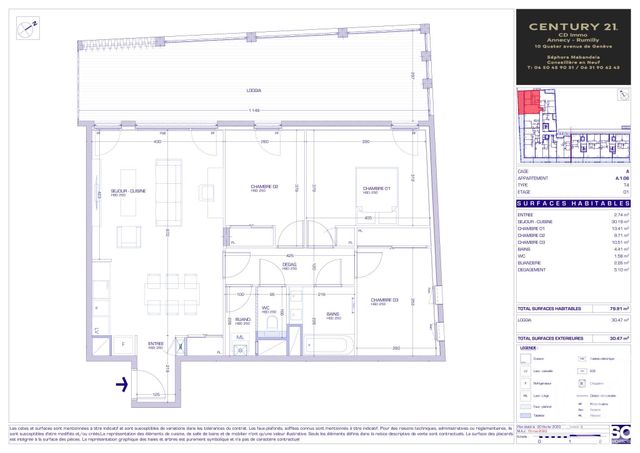 Appartement T4 &agrave; vendre - 4 pi&egrave;ces - 79,91 m2 - Meythet - 74 - RHONE-ALPES