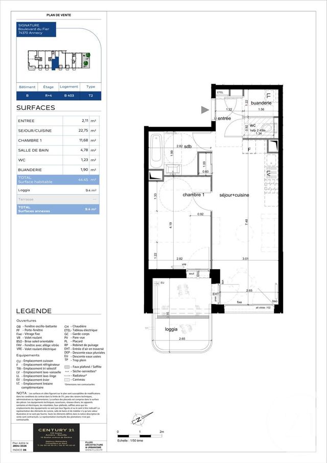 Appartement T2 &agrave; vendre - 2 pi&egrave;ces - 44,45 m2 - Annecy - 74 - RHONE-ALPES