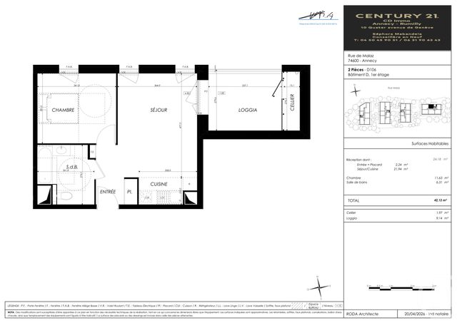 Appartement T2 &agrave; vendre - 2 pi&egrave;ces - 42,12 m2 - Seynod - 74 - RHONE-ALPES