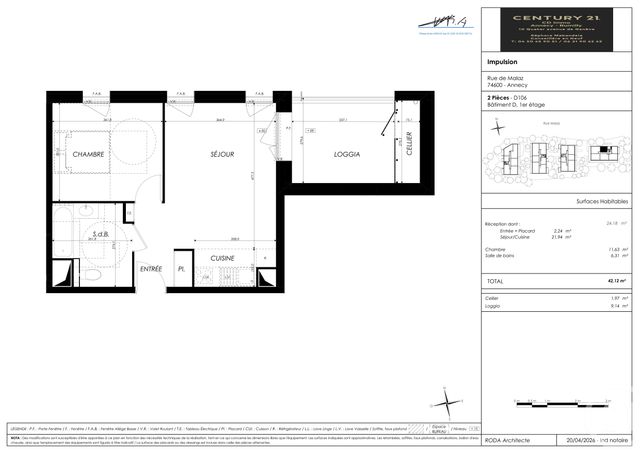 Appartement T2 &agrave; vendre - 2 pi&egrave;ces - 42,12 m2 - Seynod - 74 - RHONE-ALPES