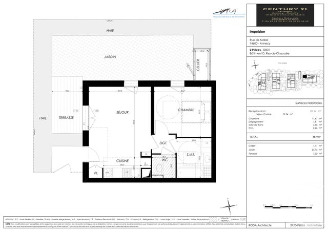 Appartement T2 &agrave; vendre - 2 pi&egrave;ces - 43,74 m2 - Seynod - 74 - RHONE-ALPES