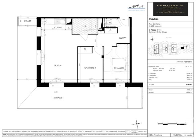 Appartement T2 &agrave; vendre - 3 pi&egrave;ces - 61,94 m2 - Seynod - 74 - RHONE-ALPES