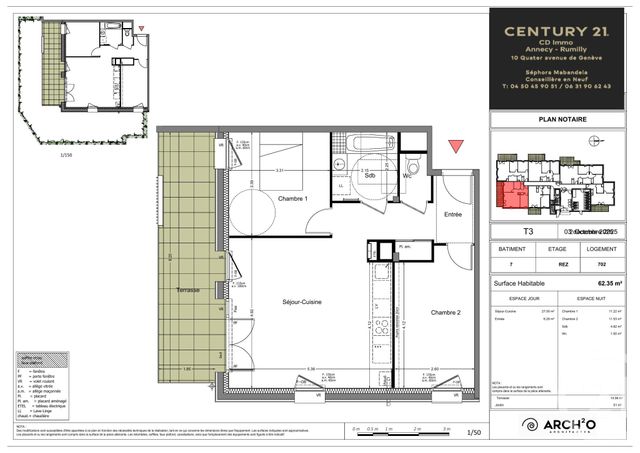Appartement T3 &agrave; vendre - 3 pi&egrave;ces - 62,35 m2 - Rumilly - 74 - RHONE-ALPES