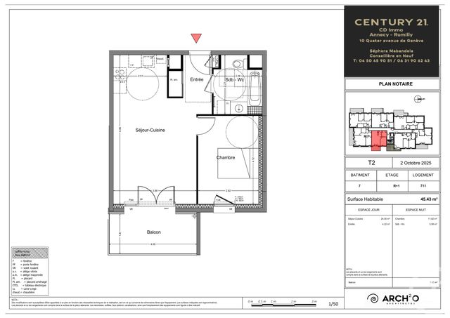 Appartement T2 &agrave; vendre - 2 pi&egrave;ces - 45,53 m2 - Rumilly - 74 - RHONE-ALPES