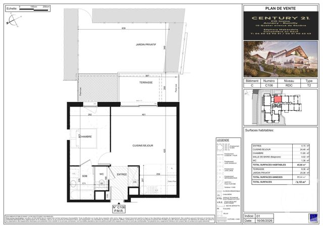 Appartement T2 &agrave; vendre - 2 pi&egrave;ces - 45,66 m2 - Poisy - 74 - RHONE-ALPES