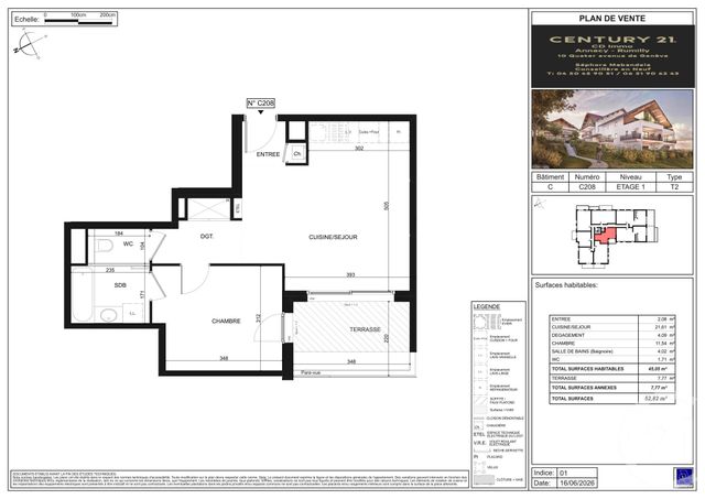 Appartement T2 &agrave; vendre - 2 pi&egrave;ces - 45,05 m2 - Poisy - 74 - RHONE-ALPES
