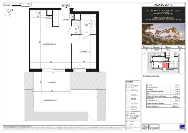 Appartement T2 &agrave; vendre - 2 pi&egrave;ces - 44,78 m2 - Poisy - 74 - RHONE-ALPES