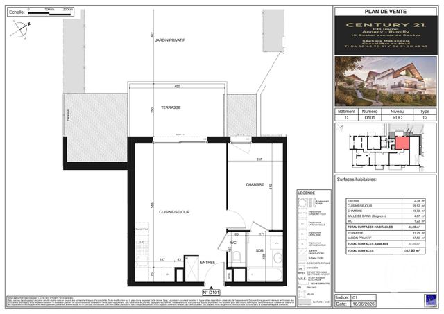 Appartement T2 &agrave; vendre - 2 pi&egrave;ces - 43,85 m2 - Poisy - 74 - RHONE-ALPES