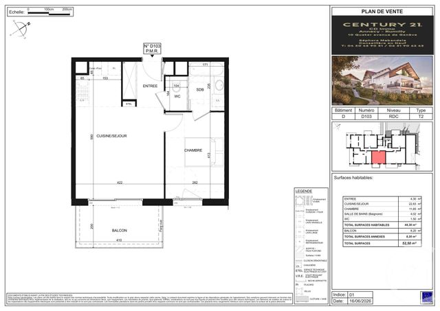 Appartement T2 &agrave; vendre - 2 pi&egrave;ces - 44,30 m2 - Poisy - 74 - RHONE-ALPES