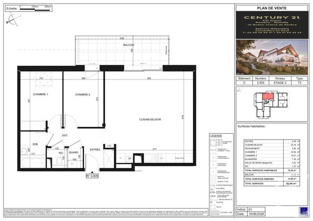 Appartement T3 &agrave; vendre - 3 pi&egrave;ces - 70,36 m2 - Poisy - 74 - RHONE-ALPES