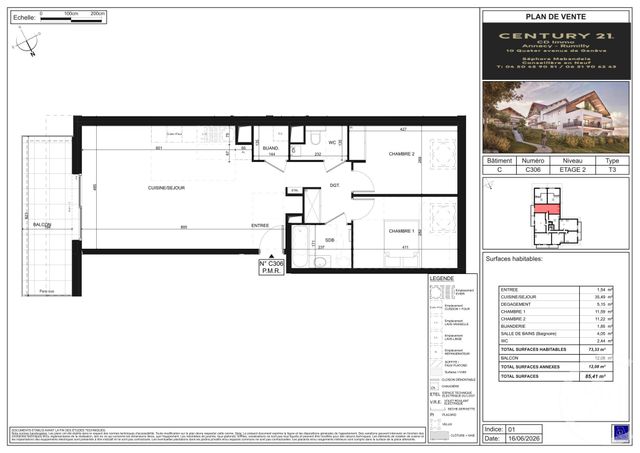 Appartement T3 &agrave; vendre - 3 pi&egrave;ces - 73,33 m2 - Poisy - 74 - RHONE-ALPES