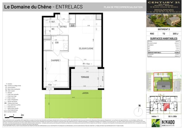 Appartement T2 &agrave; vendre - 2 pi&egrave;ces - 42,68 m2 - Entrelacs - 73 - RHONE-ALPES