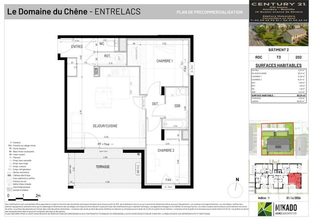 Appartement T3 &agrave; vendre - 3 pi&egrave;ces - 63,24 m2 - Entrelacs - 73 - RHONE-ALPES