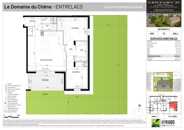 Appartement T3 &agrave; vendre - 3 pi&egrave;ces - 63,24 m2 - Entrelacs - 73 - RHONE-ALPES