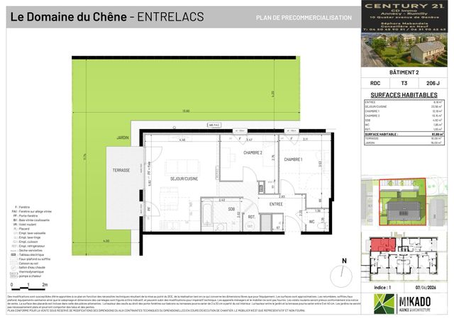 Appartement T2 &agrave; vendre - 3 pi&egrave;ces - 61,89 m2 - Entrelacs - 73 - RHONE-ALPES
