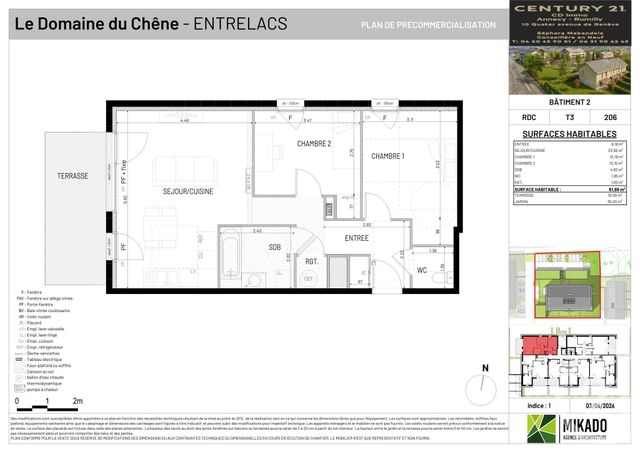 Appartement T2 &agrave; vendre - 3 pi&egrave;ces - 61,89 m2 - Entrelacs - 73 - RHONE-ALPES