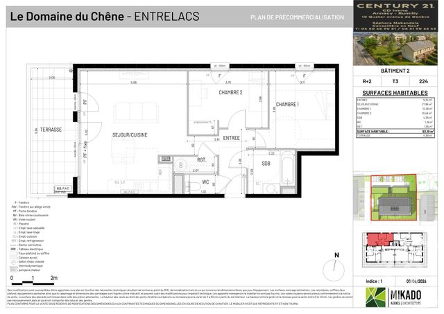 Appartement T3 &agrave; vendre - 3 pi&egrave;ces - 63,19 m2 - Entrelacs - 73 - RHONE-ALPES