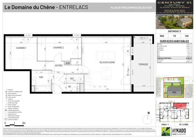 Appartement T2 &agrave; vendre - 3 pi&egrave;ces - 67,98 m2 - Entrelacs - 73 - RHONE-ALPES