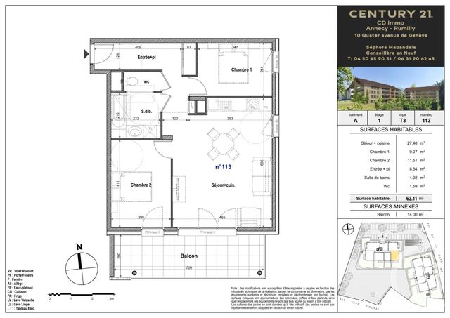Appartement T3 &agrave; vendre - 3 pi&egrave;ces - 63,11 m2 - Faverges Seythenex - 74 - RHONE-ALPES