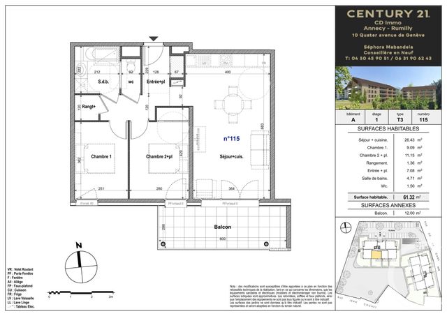 Appartement T3 &agrave; vendre - 3 pi&egrave;ces - 61,32 m2 - Faverges Seythenex - 74 - RHONE-ALPES