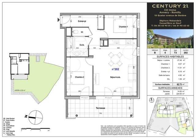 Appartement T3 &agrave; vendre - 3 pi&egrave;ces - 62,73 m2 - Faverges Seythenex - 74 - RHONE-ALPES