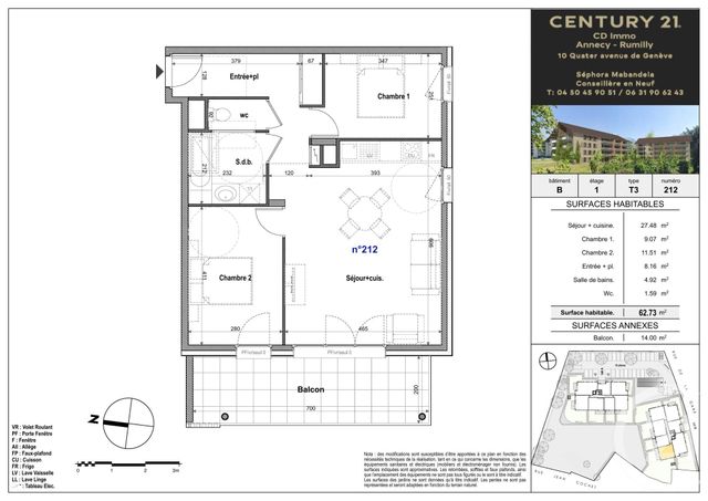 Appartement T3 &agrave; vendre - 3 pi&egrave;ces - 62,73 m2 - Faverges Seythenex - 74 - RHONE-ALPES