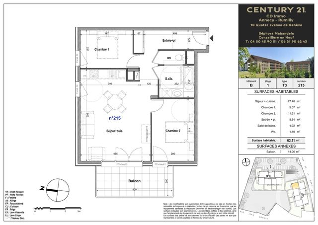 Appartement T3 &agrave; vendre - 3 pi&egrave;ces - 63,11 m2 - Faverges Seythenex - 74 - RHONE-ALPES