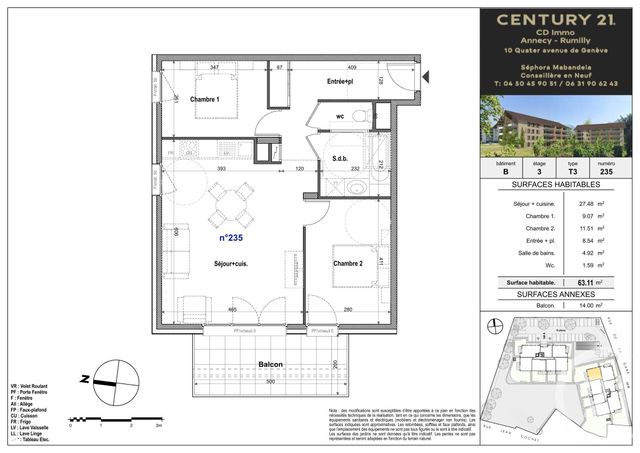 Appartement T3 &agrave; vendre - 3 pi&egrave;ces - 63,11 m2 - Faverges Seythenex - 74 - RHONE-ALPES