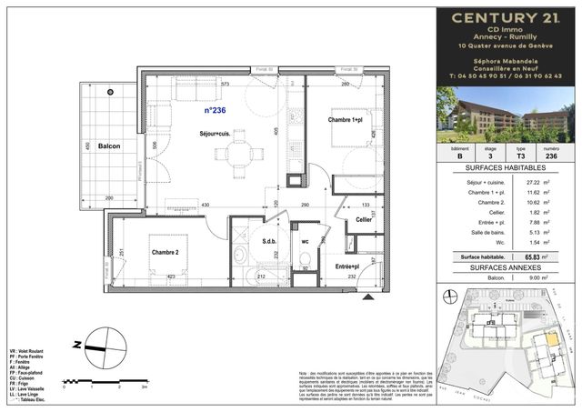Appartement T3 &agrave; vendre - 3 pi&egrave;ces - 65,86 m2 - Faverges Seythenex - 74 - RHONE-ALPES